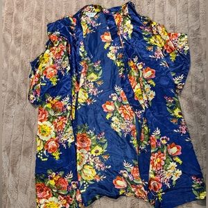 Navy robe with bright flowers